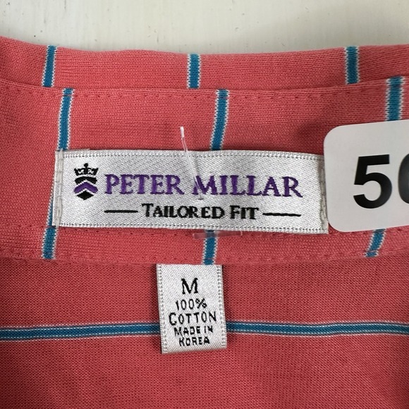 VTG Peter Millar Polo Shirt Mens Medium Cotton Short Sleeve Red Blue Stripes - Picture 4 of 9